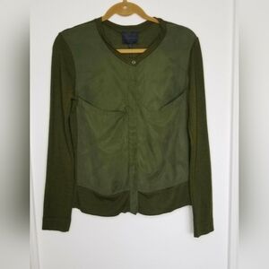 Hotel Particulier Button Down Knit Cardigan Sweater w/ Cupro Panel In Olive Sz S